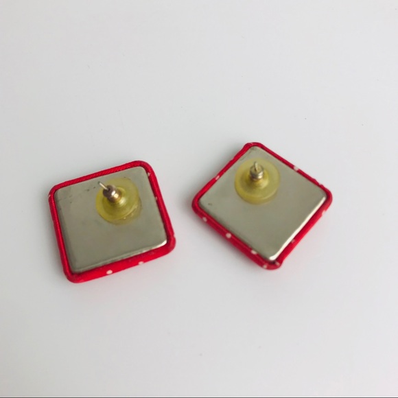 Vintage Square Earrings 80s 90s Polka Dot Red VTG - Picture 4 of 4